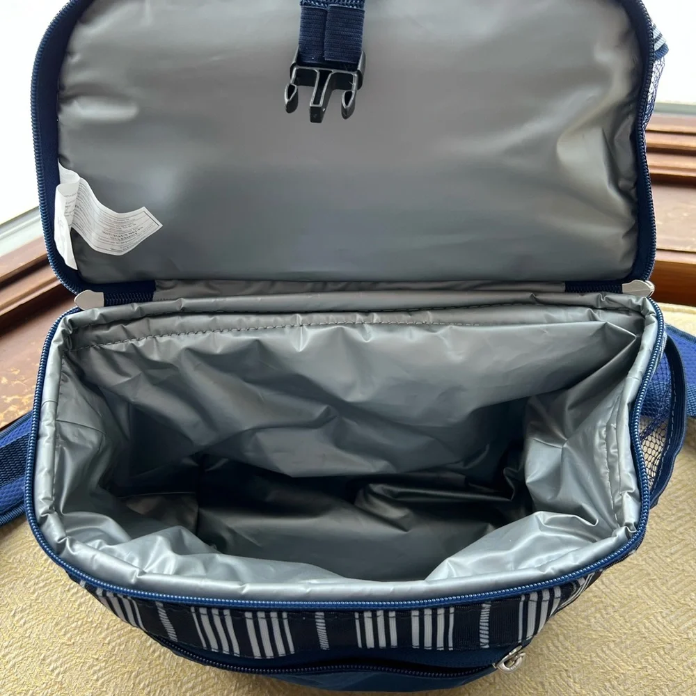Picnic Time Brand Backpack with Cooler and Dry Space-Navy & White Striped - Picture 4 of 5